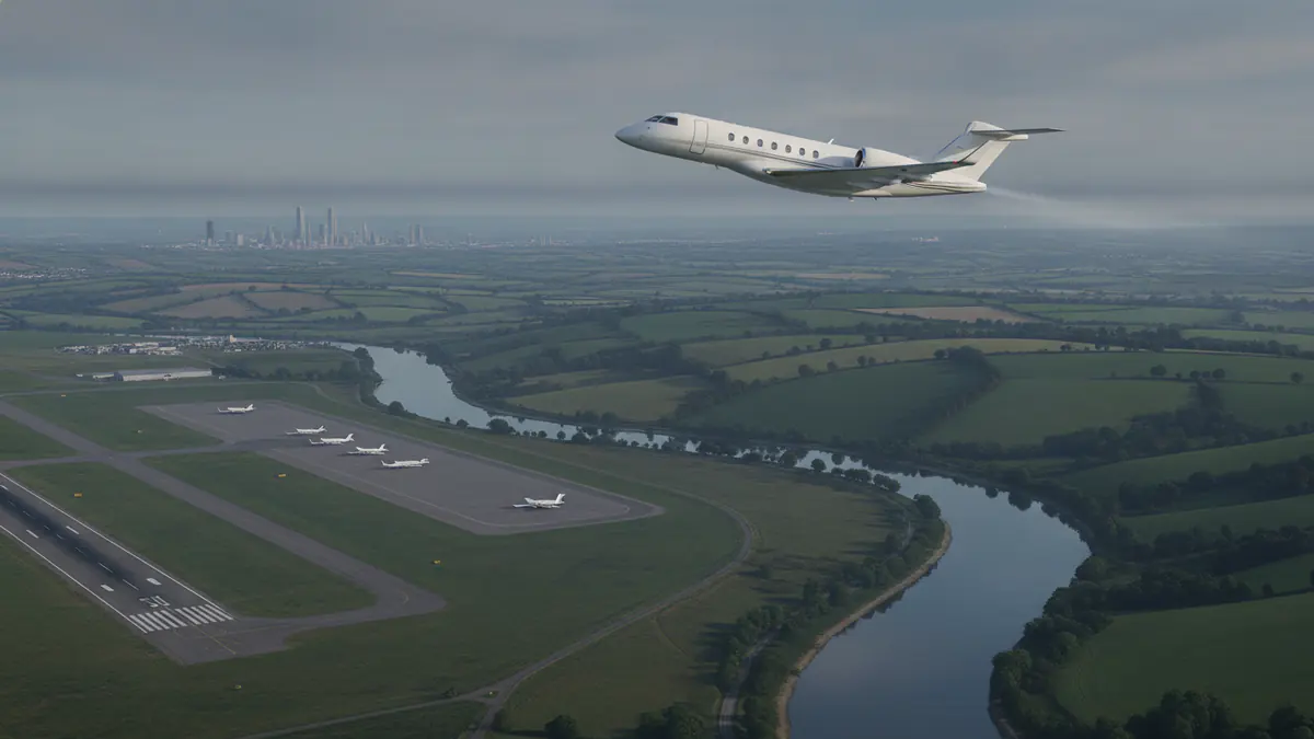 Aircraft charter uk Aircraft charter uk: business jet taking off with United Kingdom in the background