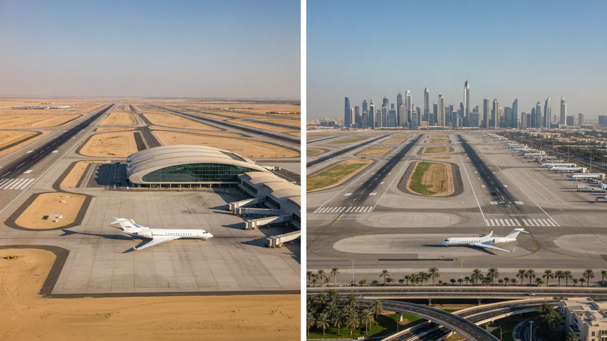 Al Maktoum International Airport vs Dubai International Airport: side-by-side view of Al Maktoum International Airport and Dubai International Airport