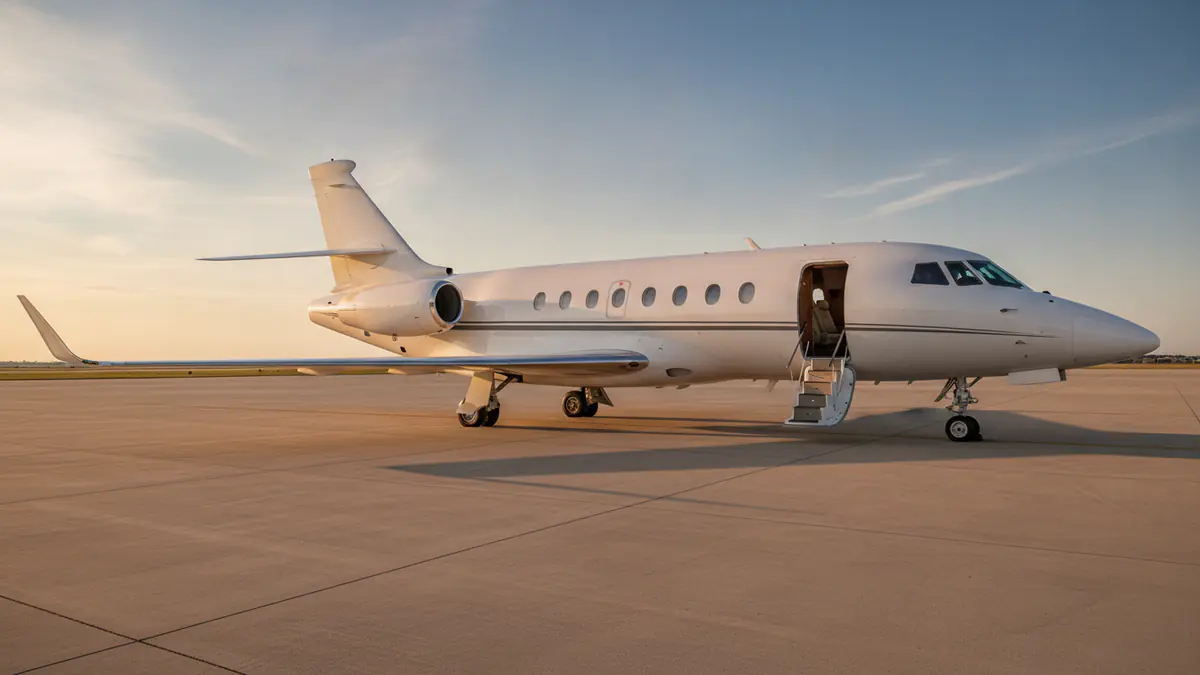 Falcon 2000lxs: Dassault Falcon 2000LXS on the apron at golden hour