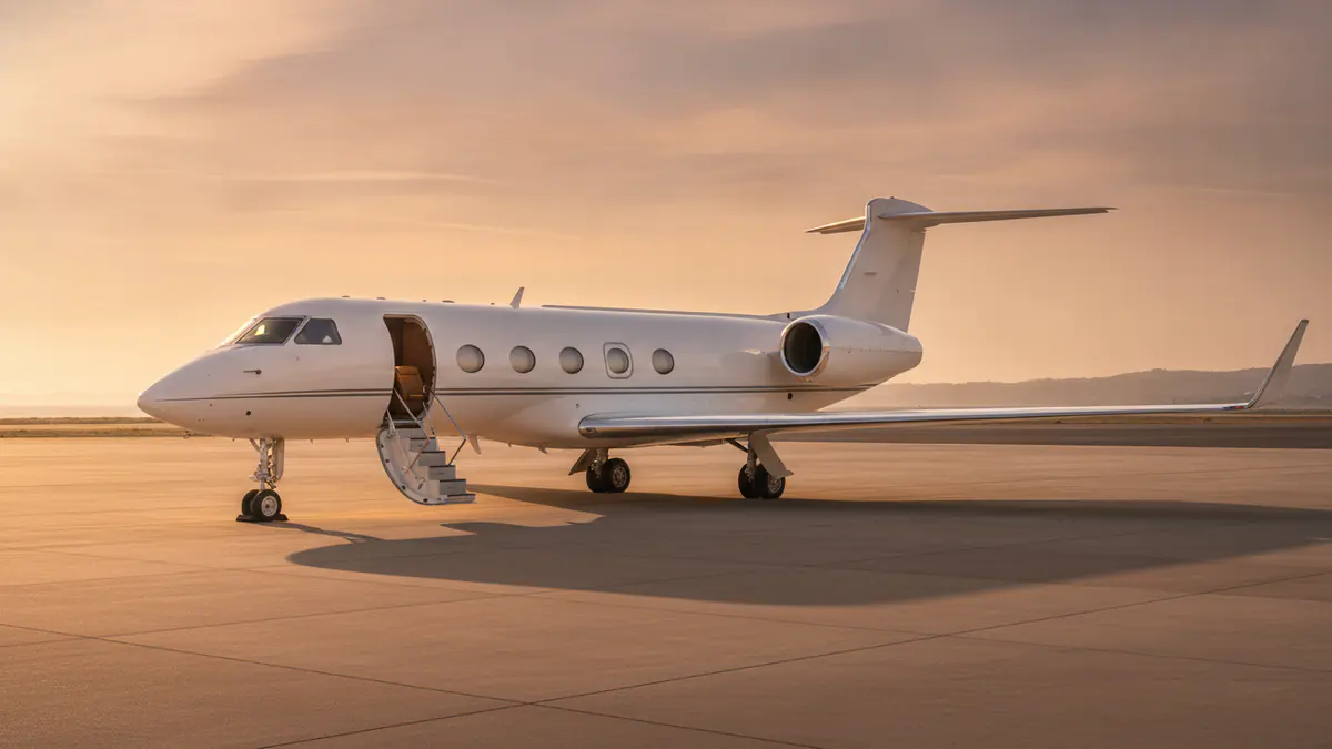 Gulfstream G550: Gulfstream G550 on the apron at golden hour
