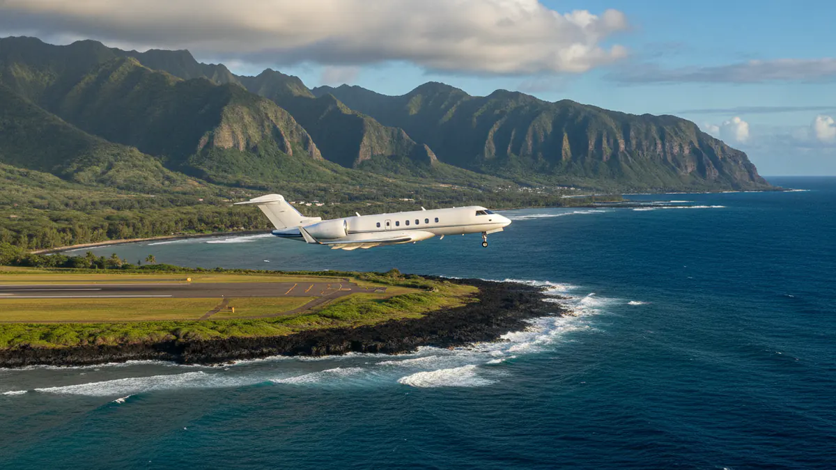 Hawaii private jet charter Hawaii private jet charter: business jet taking off with Hawaii in the background