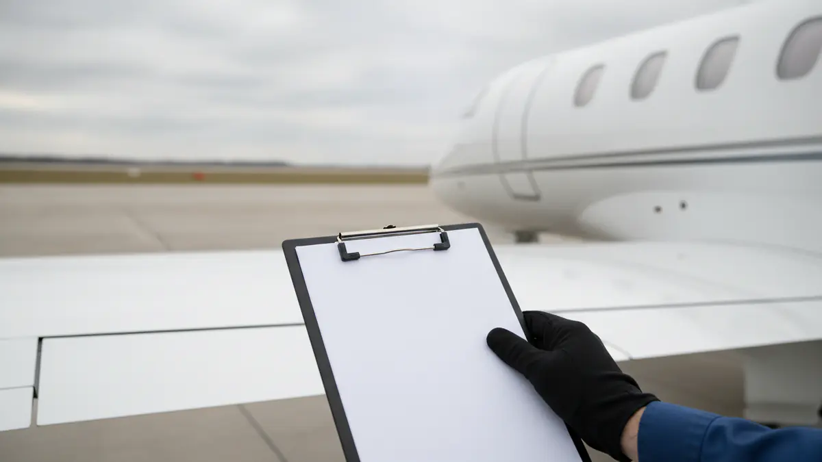 How private jet prices are estimated: flight planning beside a business jet wing