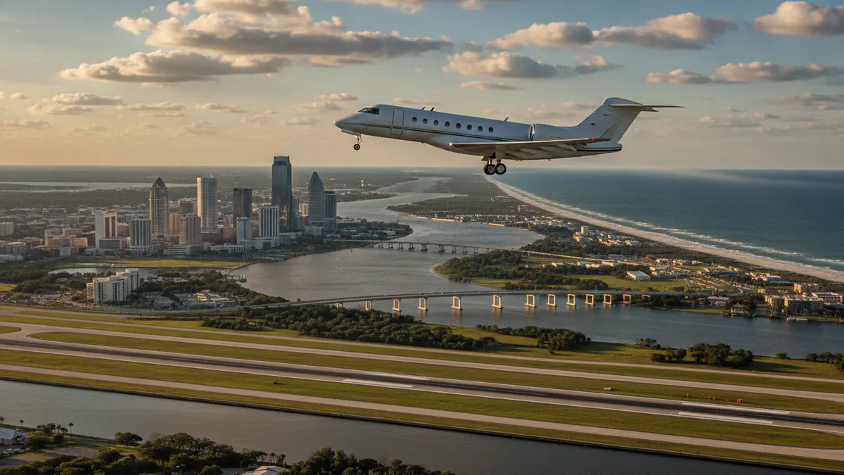Jacksonville private jets Jacksonville private jets: business jet taking off with Jacksonville in the background