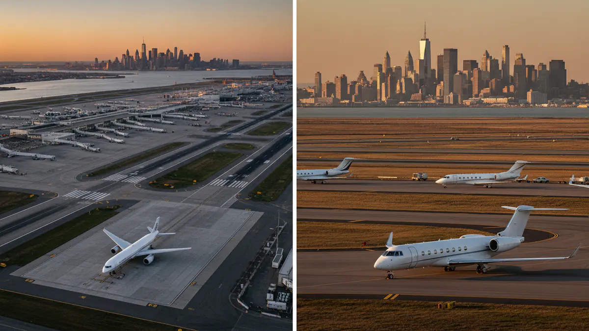 JFK vs Teterboro JFK vs Teterboro: side-by-side view of John F. Kennedy International Airport and Teterboro Airport
