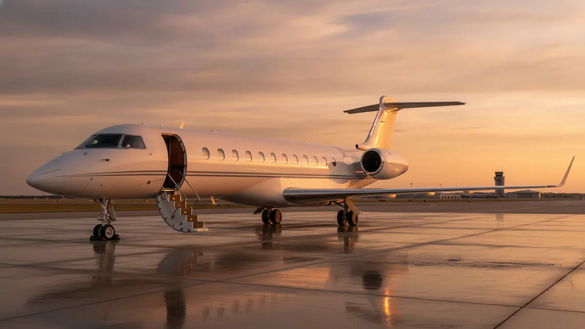 Legacy 650 Legacy 650: Embraer Legacy 650E on the apron at golden hour