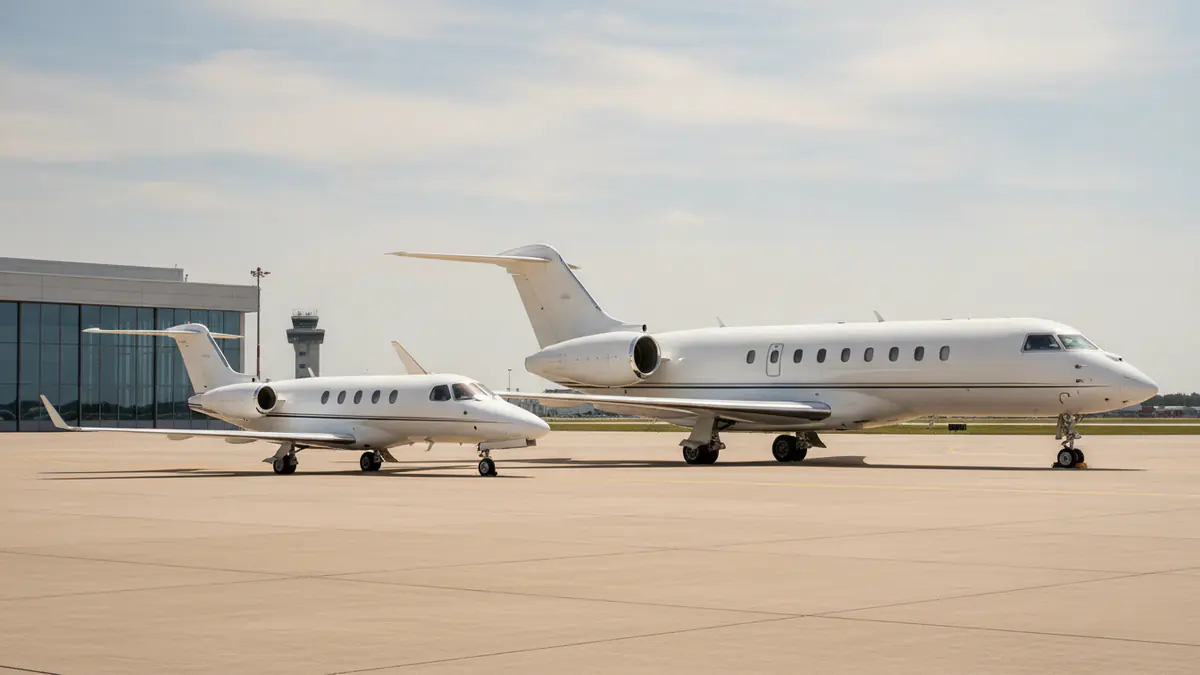Light jets vs midsize jets Light jets vs midsize jets: light jet and midsize jet parked side by side