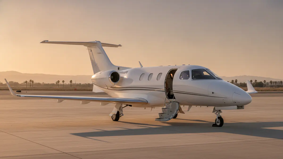 Phenom 300 Phenom 300: Embraer Phenom 300E on the apron at golden hour