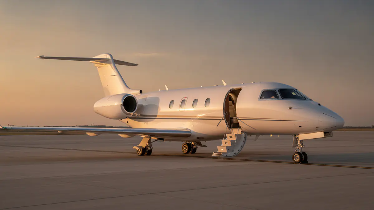 Praetor 600: Embraer Praetor 600 on the apron at golden hour