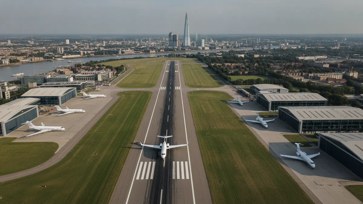 Private jet airports London Private jet airports London: aerial view of a business aviation airfield near London