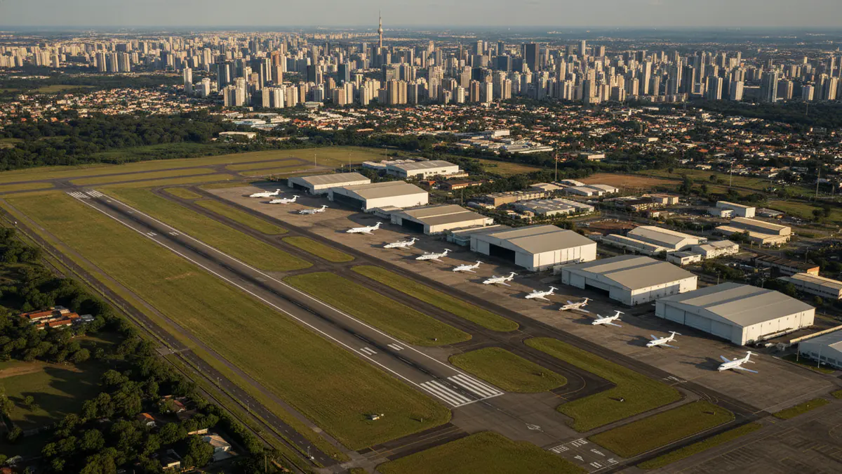 Private jet airports São Paulo: aerial view of a business aviation airfield near São Paulo