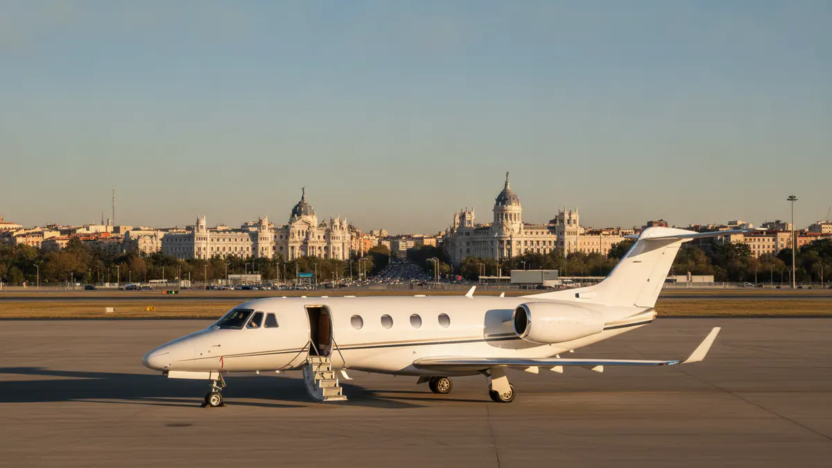Private jet Barcelona to Madrid Private jet Barcelona to Madrid: light jet on arrival in Madrid