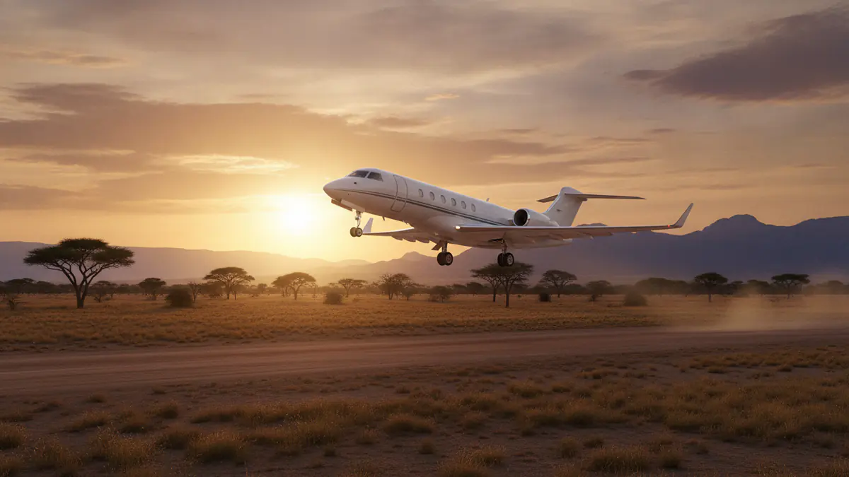 Private jet charter Africa Private jet charter Africa: business jet taking off with Africa in the background