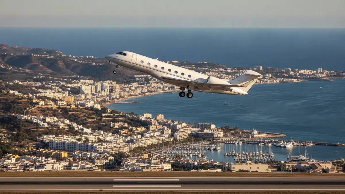 Private jet charter marbella malaga Private jet charter marbella malaga: business jet taking off with Málaga in the background