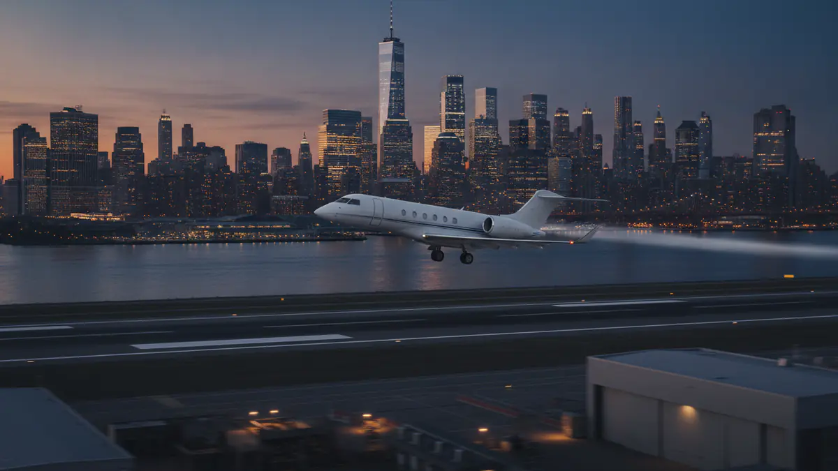 Private jet charter New York Private jet charter New York: business jet taking off with New York in the background