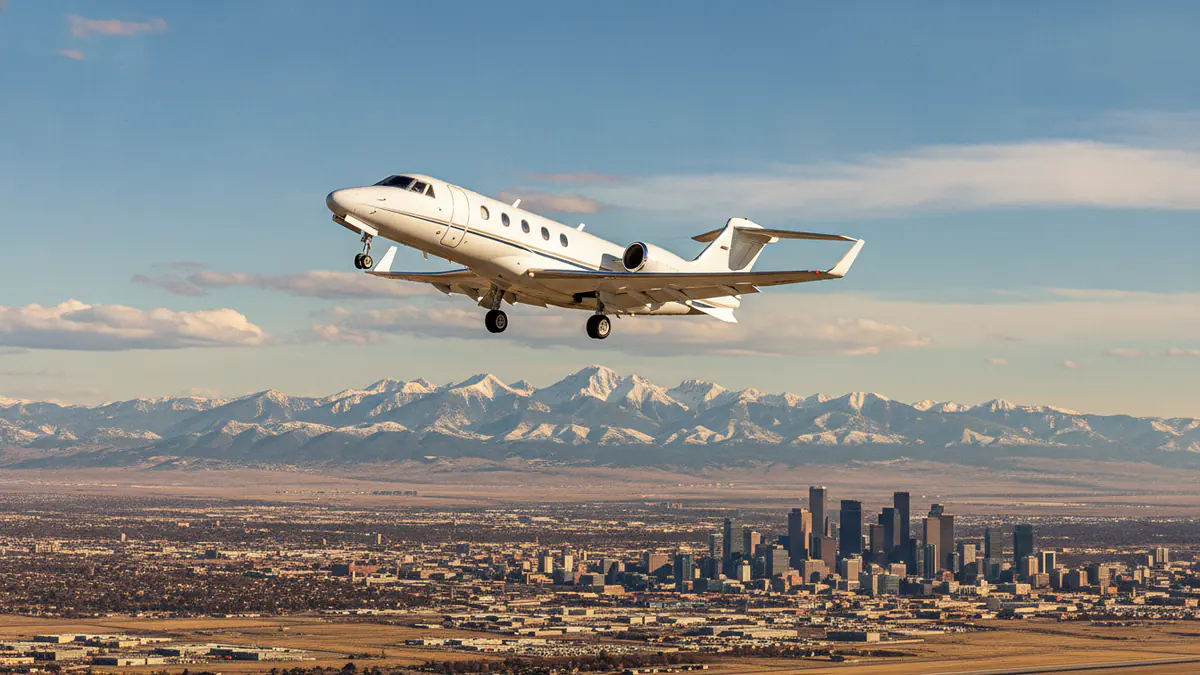 Private jet Denver to Aspen Private jet Denver to Aspen: light jet climbing out of Denver