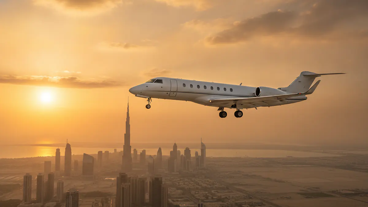 Private jet Dubai to Doha: light jet climbing out of Dubai