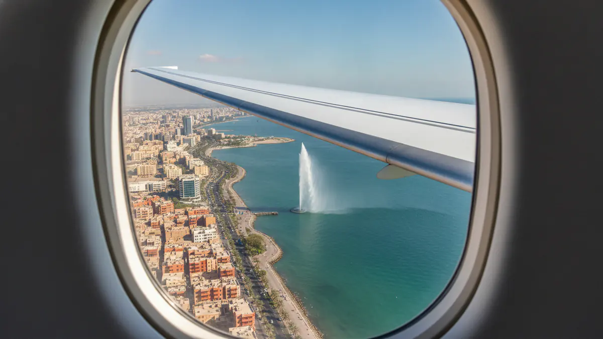 Private jet Dubai to Jeddah Private jet Dubai to Jeddah: cabin window view on approach to Jeddah