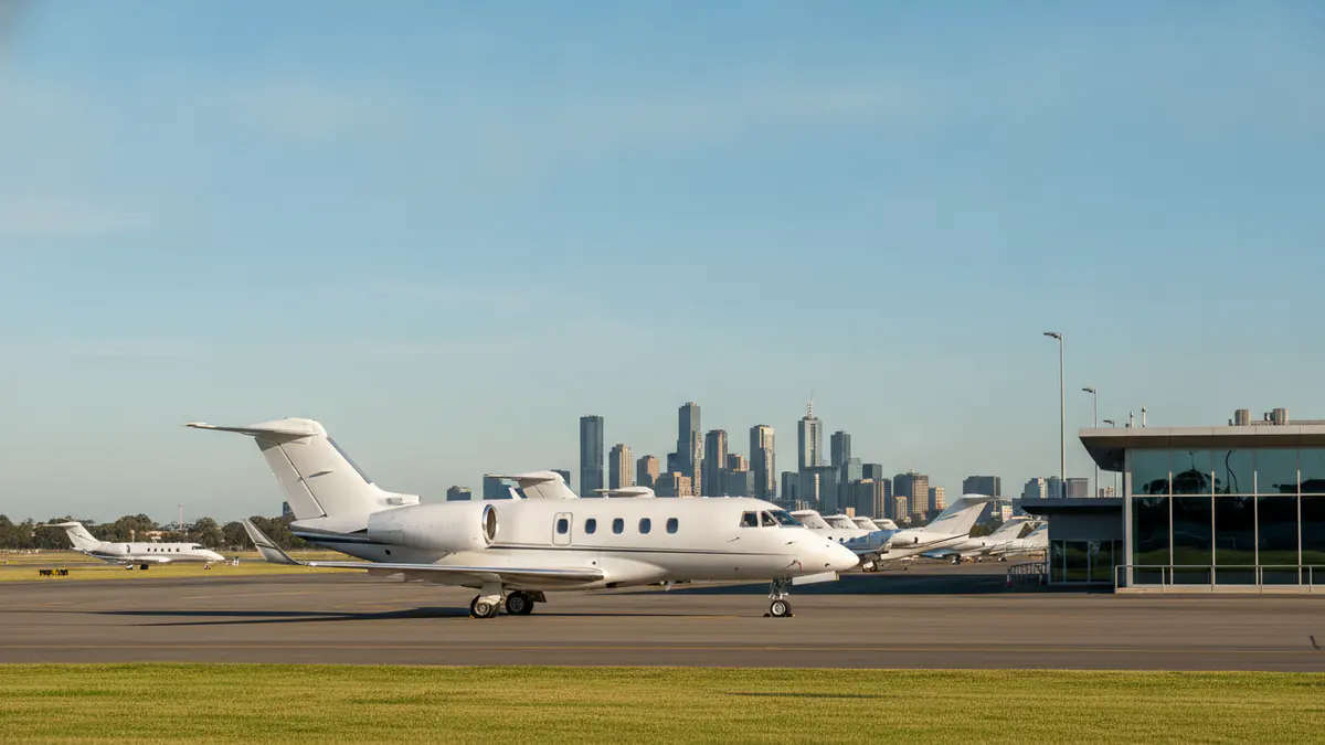 Private jet Essendon: business jet on the apron at Essendon