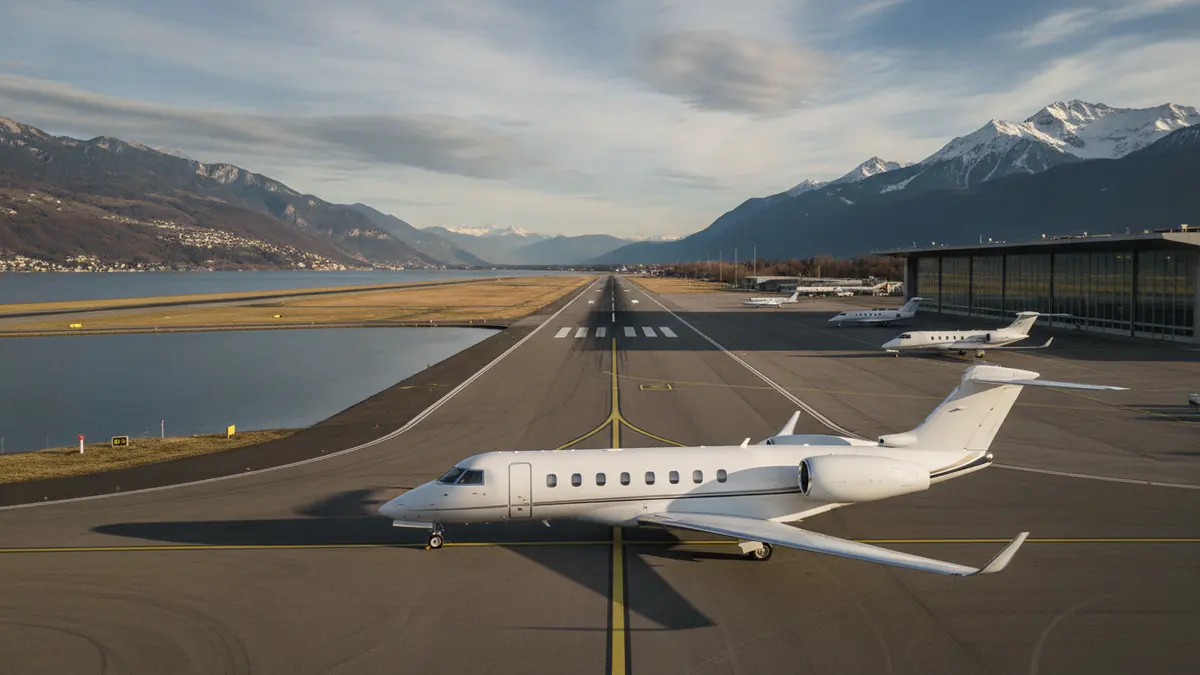Private jet Geneva airport: business jet on the apron at Geneva