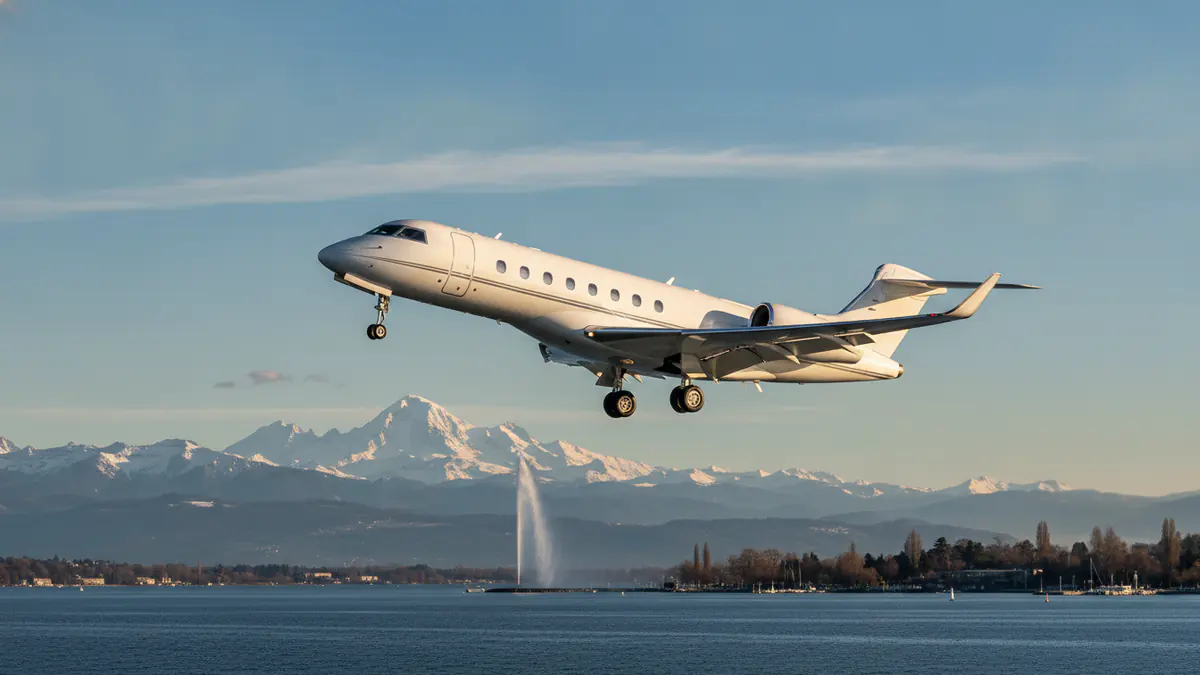 Private jet Geneva to Aspen Private jet Geneva to Aspen: ultra long range jet climbing out of Geneva