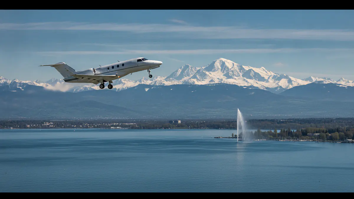 Private jet Geneva to Ibiza Private jet Geneva to Ibiza: light jet climbing out of Geneva
