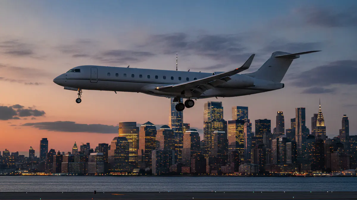 Private jet Geneva to New York Private jet Geneva to New York: heavy jet descending towards New York