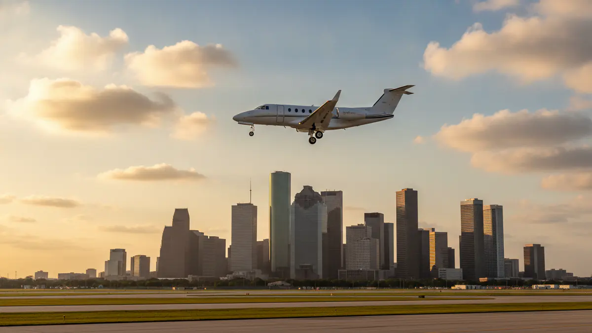 Private jet Houston to Dallas Private jet Houston to Dallas: turboprop climbing out of Houston