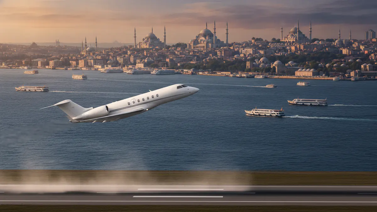 Private jet Istanbul turkey Private jet Istanbul turkey: business jet taking off with Istanbul in the background