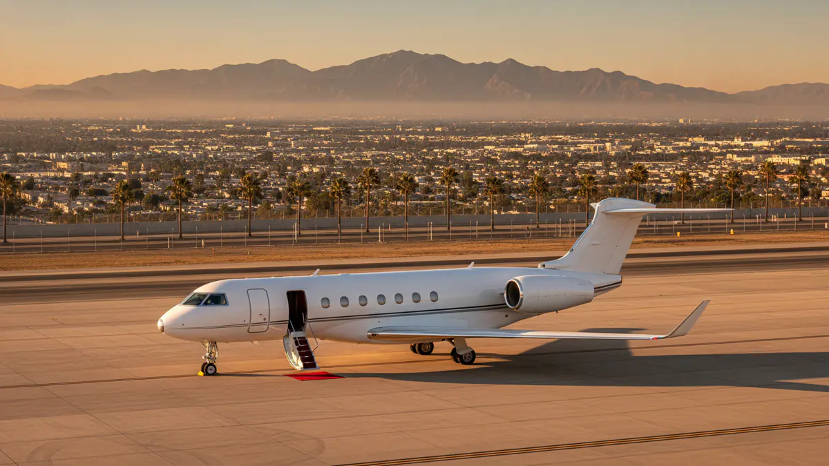 Private jet London to Los Angeles: ultra long range jet on arrival in Los Angeles