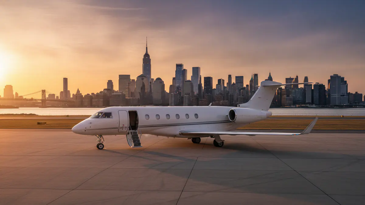 Private jet London to New York: super midsize jet on arrival in New York