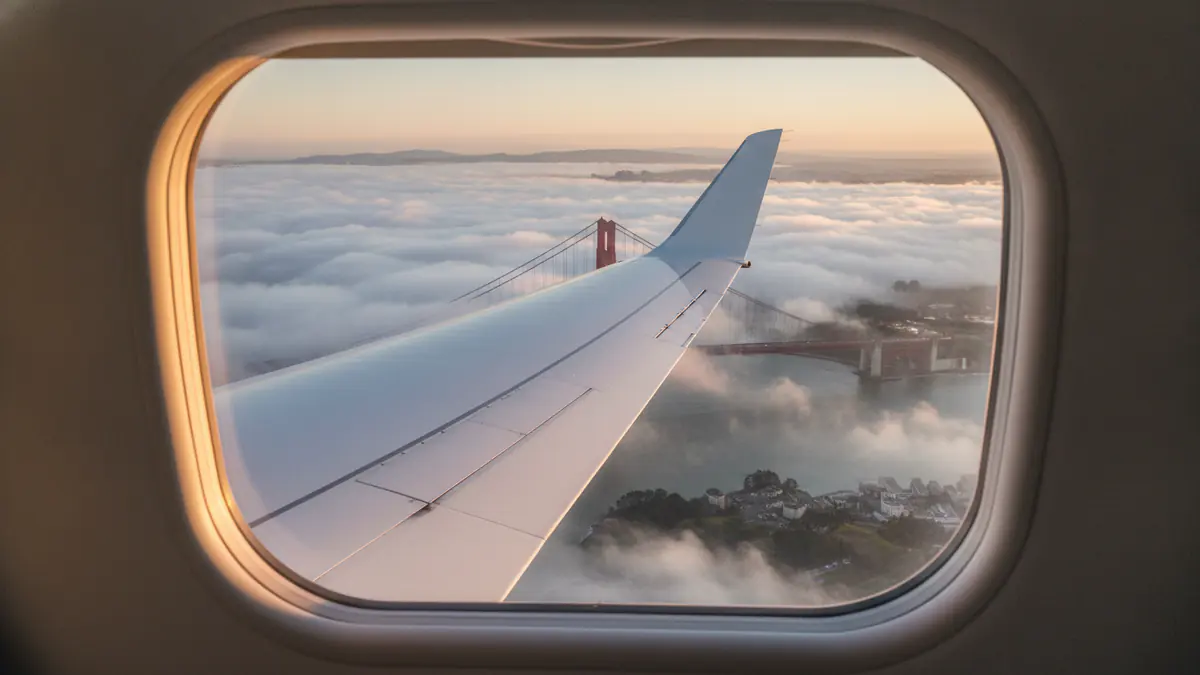 Private jet Los Angeles to San Francisco: cabin window view on approach to San Francisco
