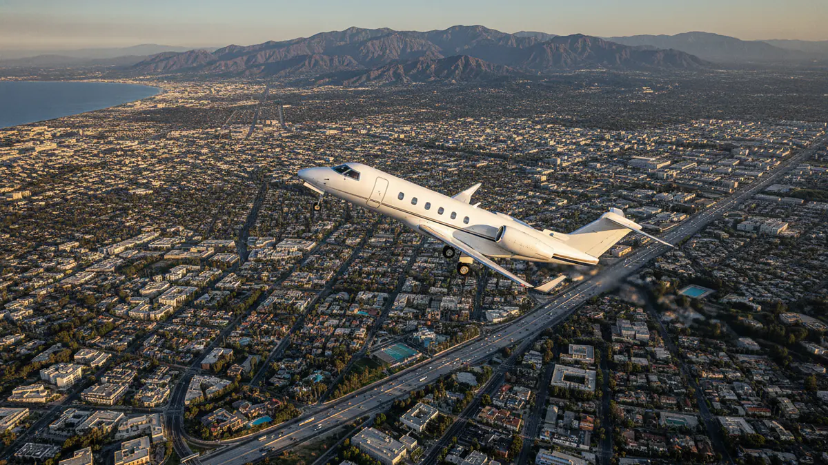 Private jet Los Angeles to Vancouver: light jet climbing out of Los Angeles