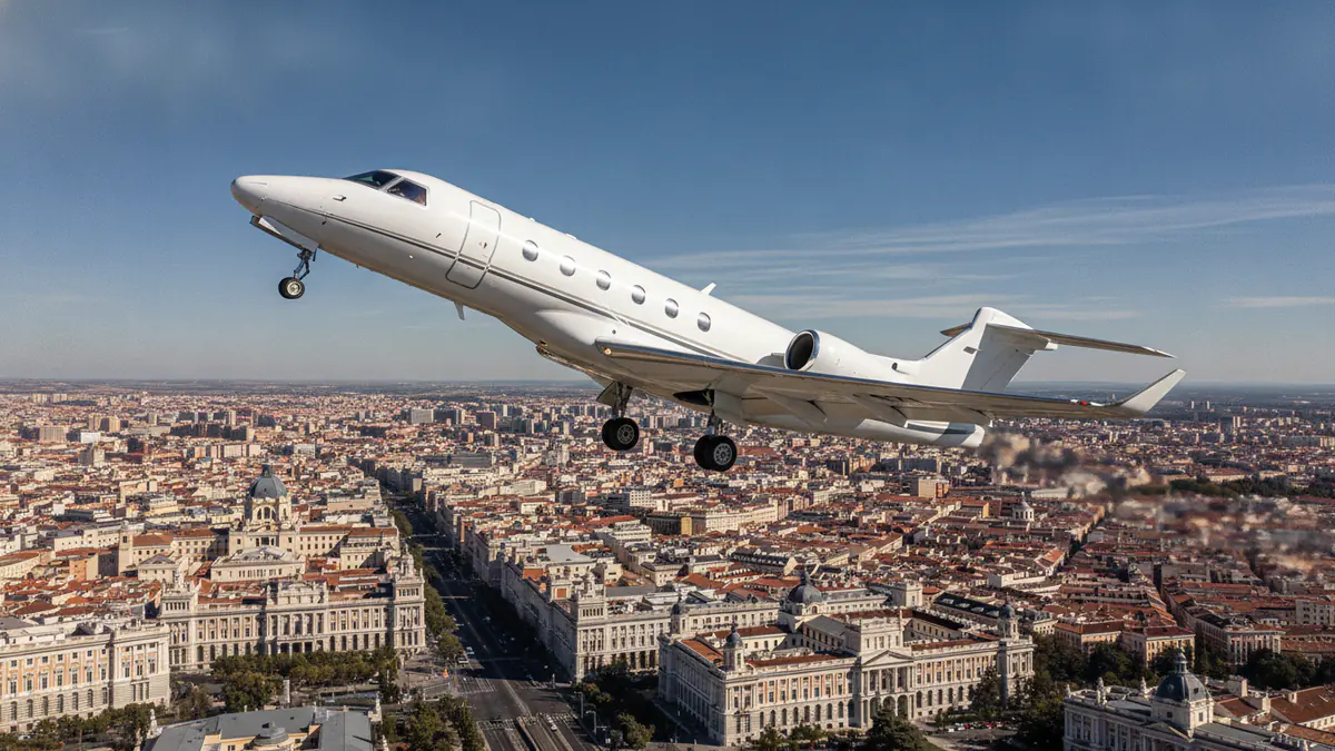 Private jet Madrid to Marrakech: light jet climbing out of Madrid