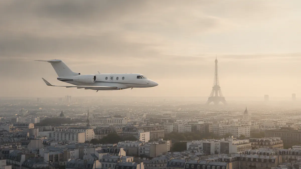 Private jet Madrid to Paris Private jet Madrid to Paris: light jet descending towards Paris