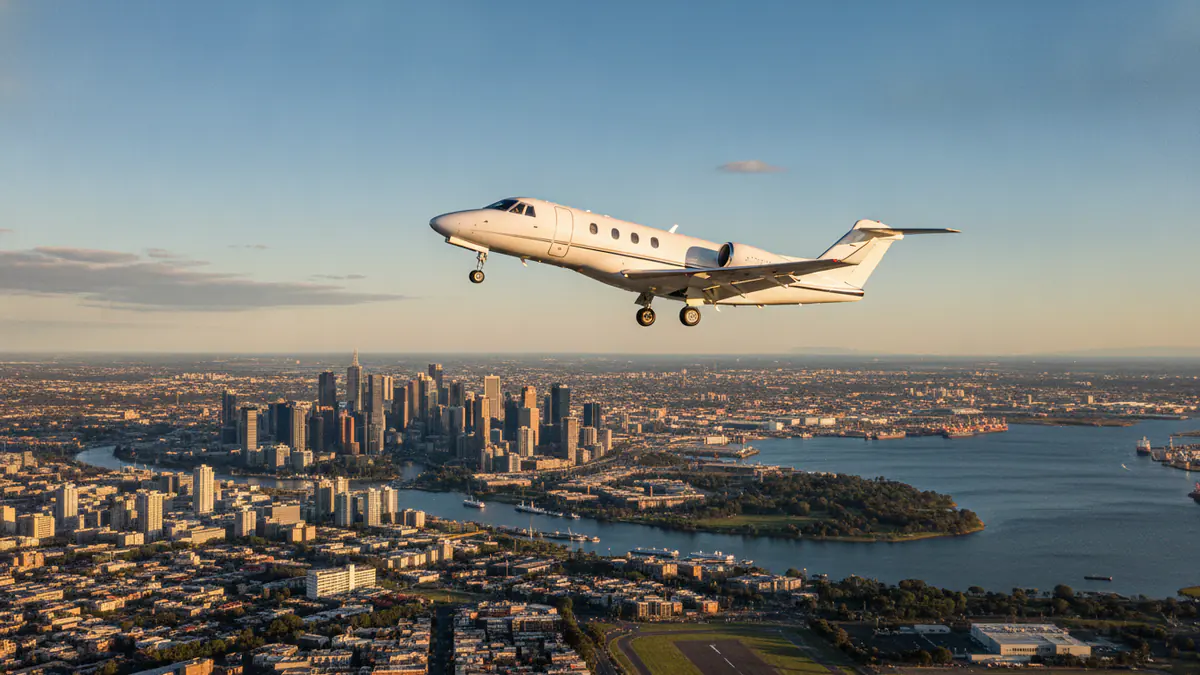 Private jet Melbourne to Sydney Private jet Melbourne to Sydney: light jet climbing out of Melbourne