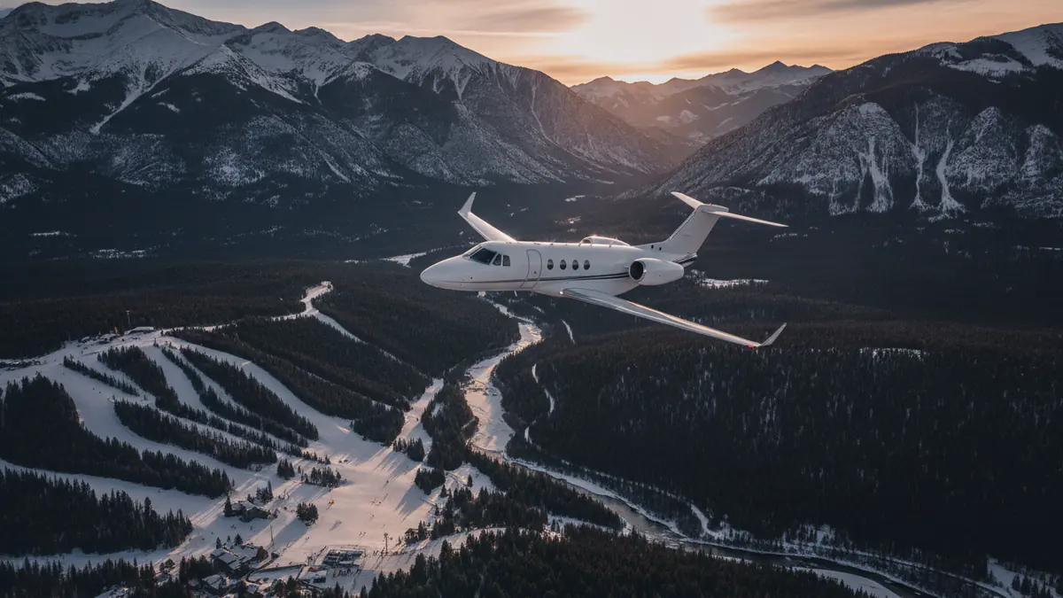 Private jet Miami to Aspen Private jet Miami to Aspen: light jet descending towards Aspen