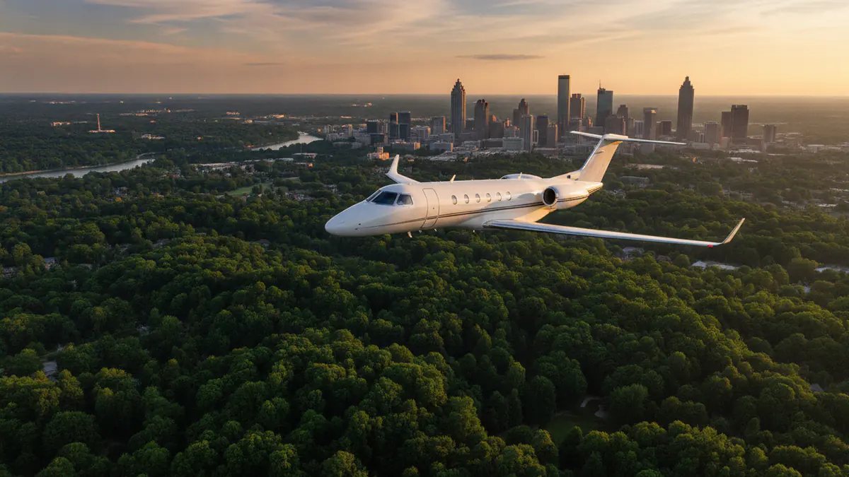 Private jet Miami to Atlanta Private jet Miami to Atlanta: light jet descending towards Atlanta