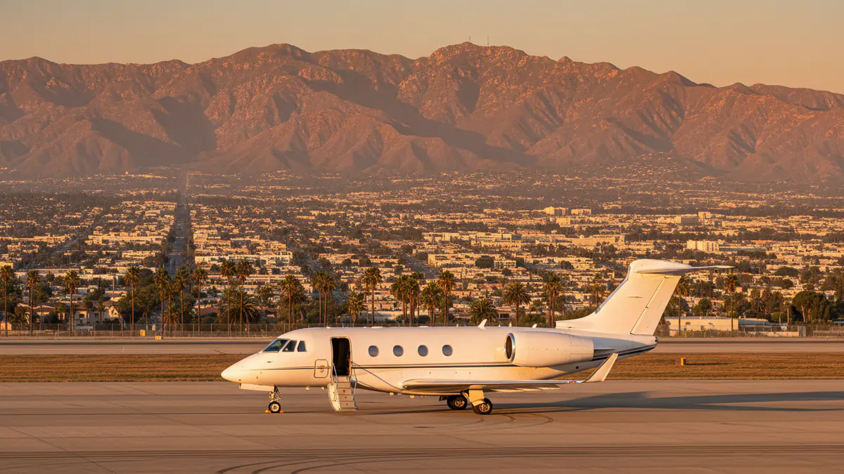 Private jet New York to Los Angeles: midsize jet on arrival in Los Angeles