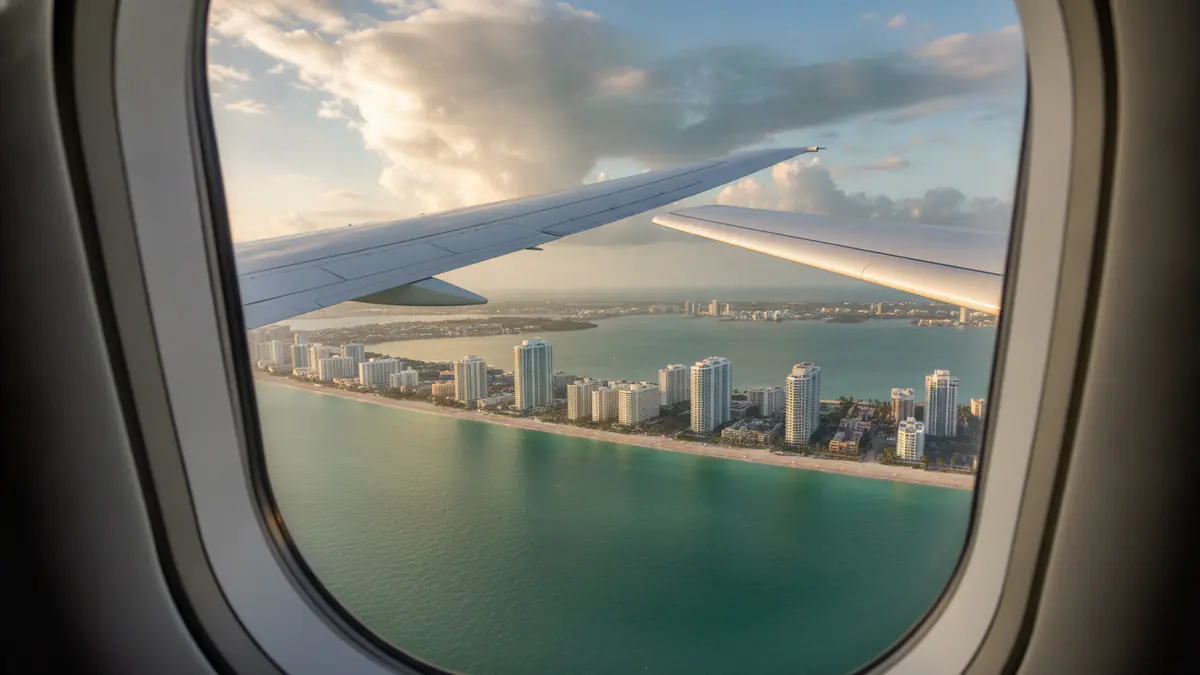 Private jet New York to Miami Private jet New York to Miami: cabin window view on approach to Miami