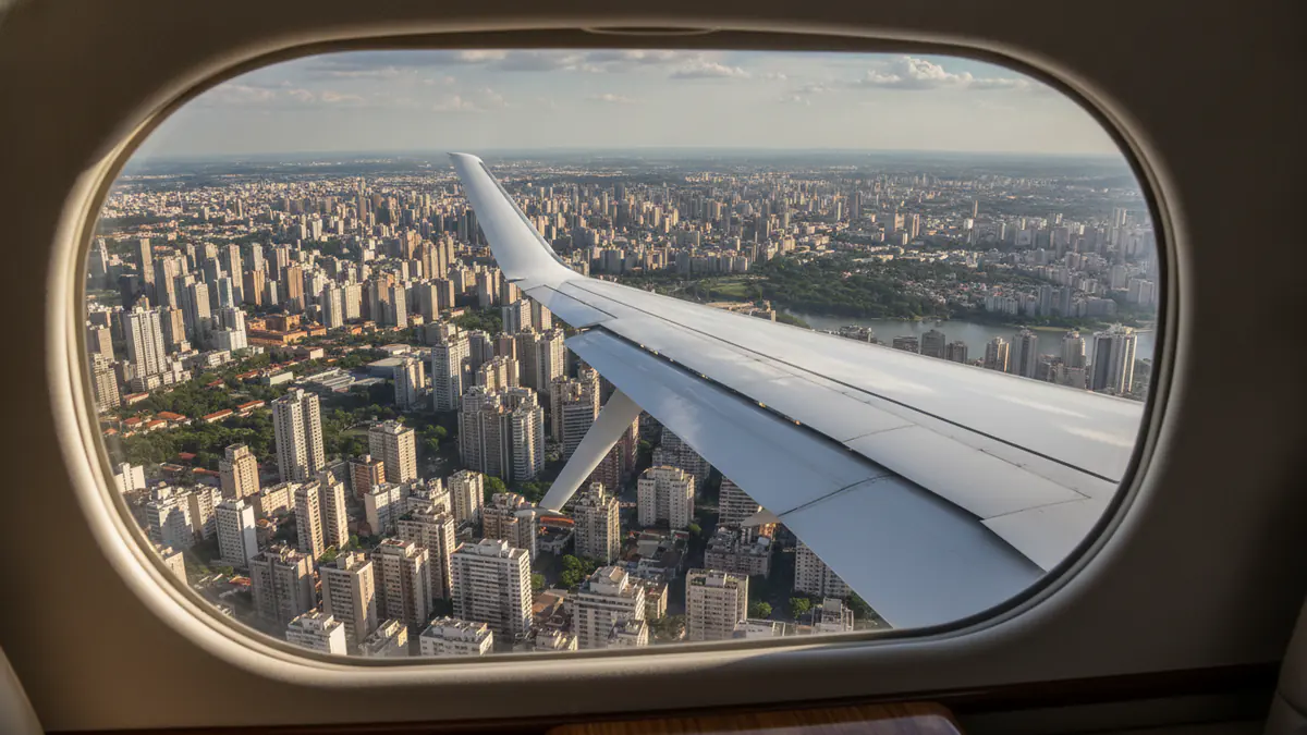 Private jet New York to São Paulo: cabin window view on approach to São Paulo