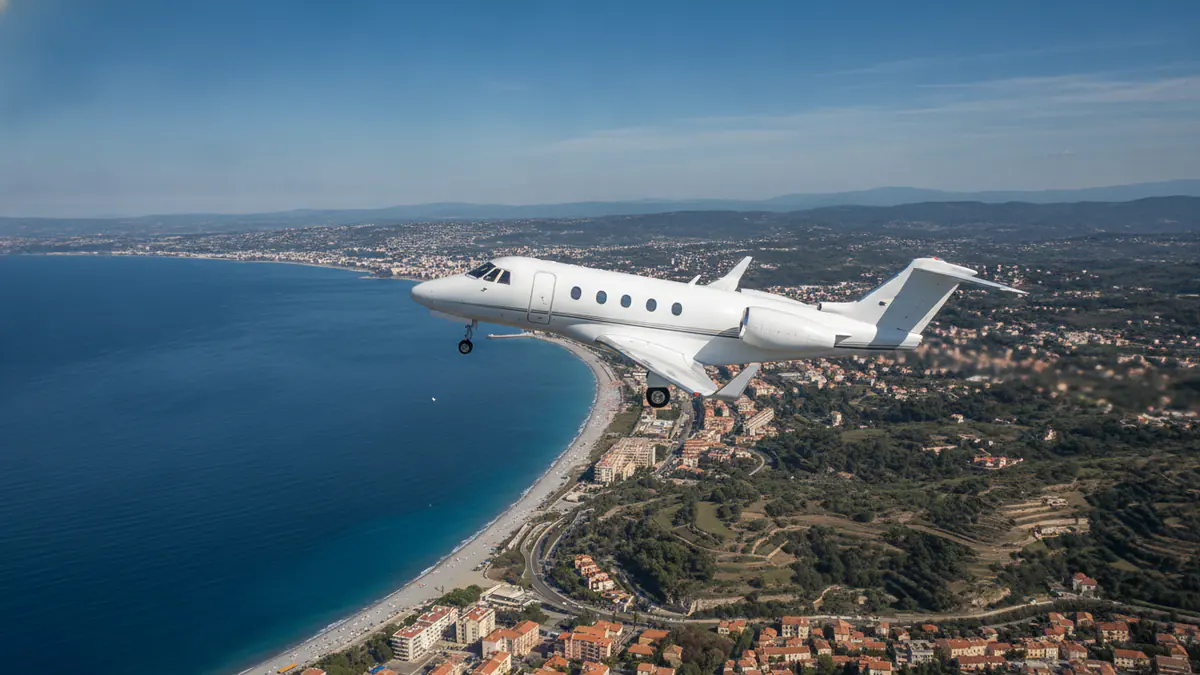 Private jet Nice to Geneva: light jet climbing out of Nice