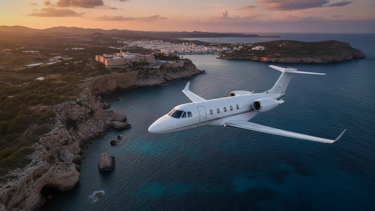 Private jet Nice to Ibiza Private jet Nice to Ibiza: light jet descending towards Ibiza