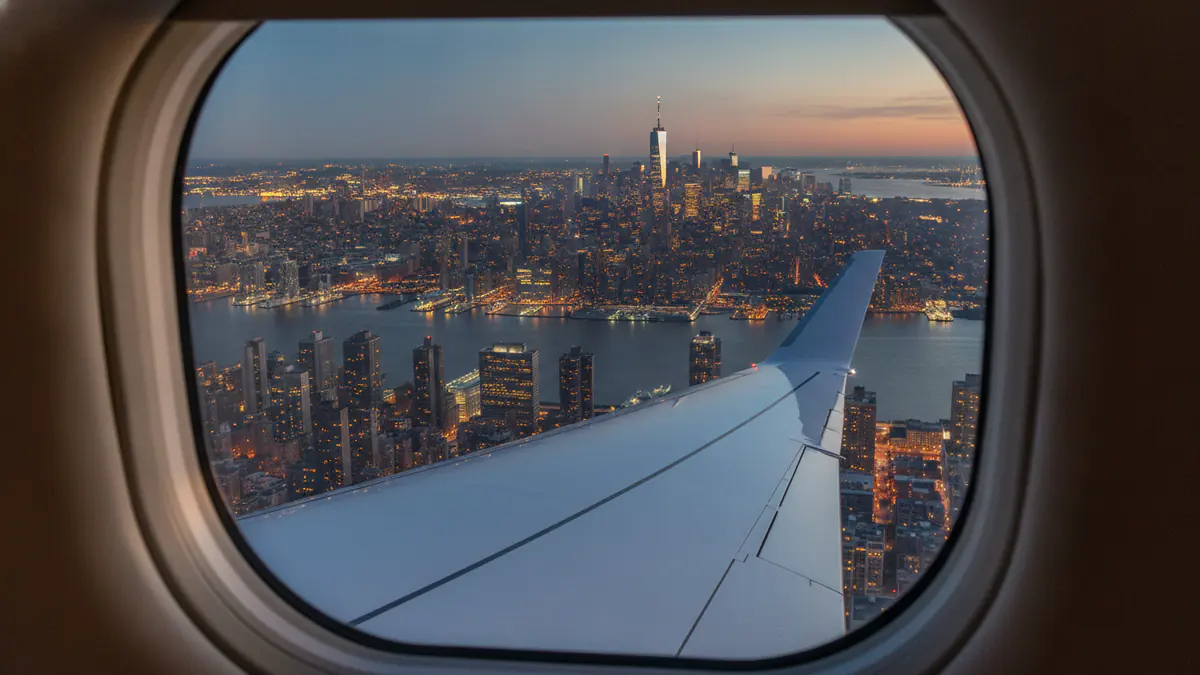 Private jet Nice to New York Private jet Nice to New York: cabin window view on approach to New York