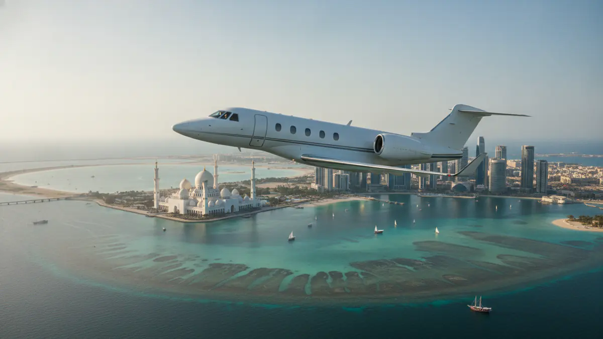 Private jet Riyadh to Abu Dhabi Private jet Riyadh to Abu Dhabi: light jet descending towards Abu Dhabi