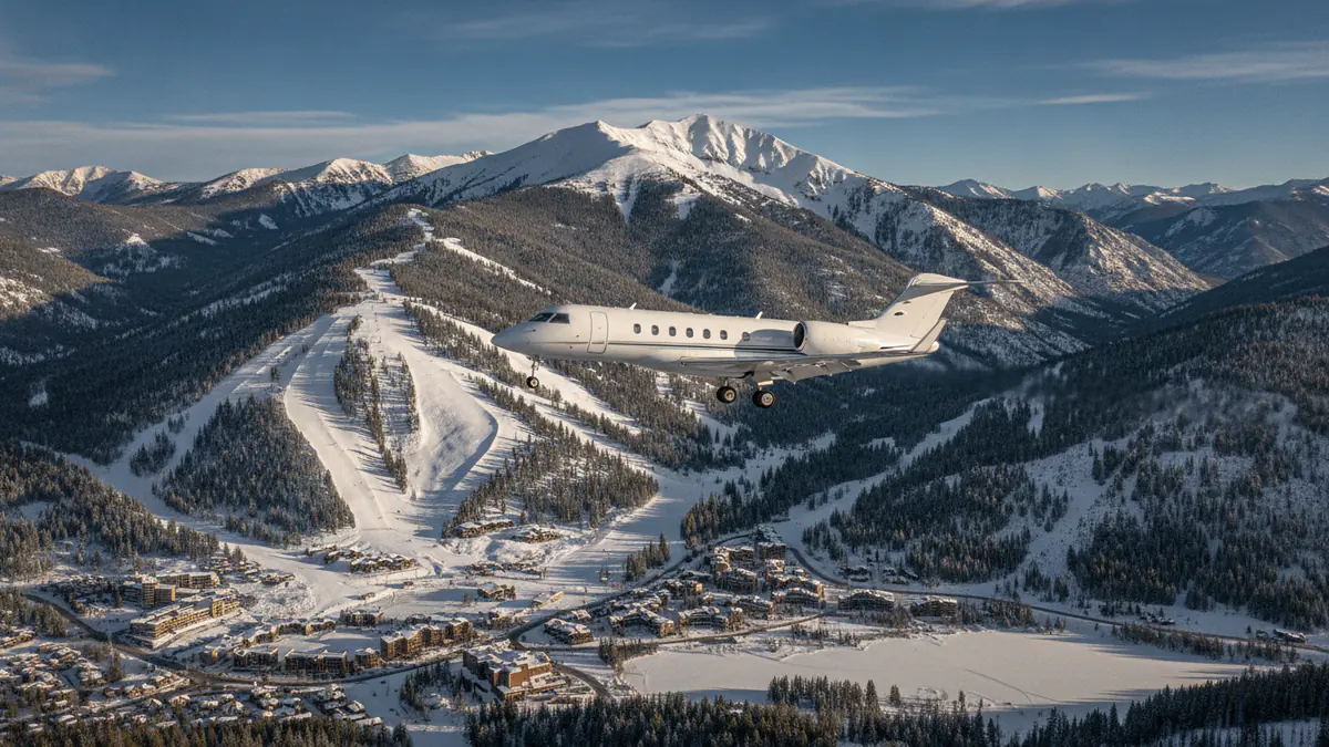 Private jet to Aspen: business jet on approach to Aspen in the ski season