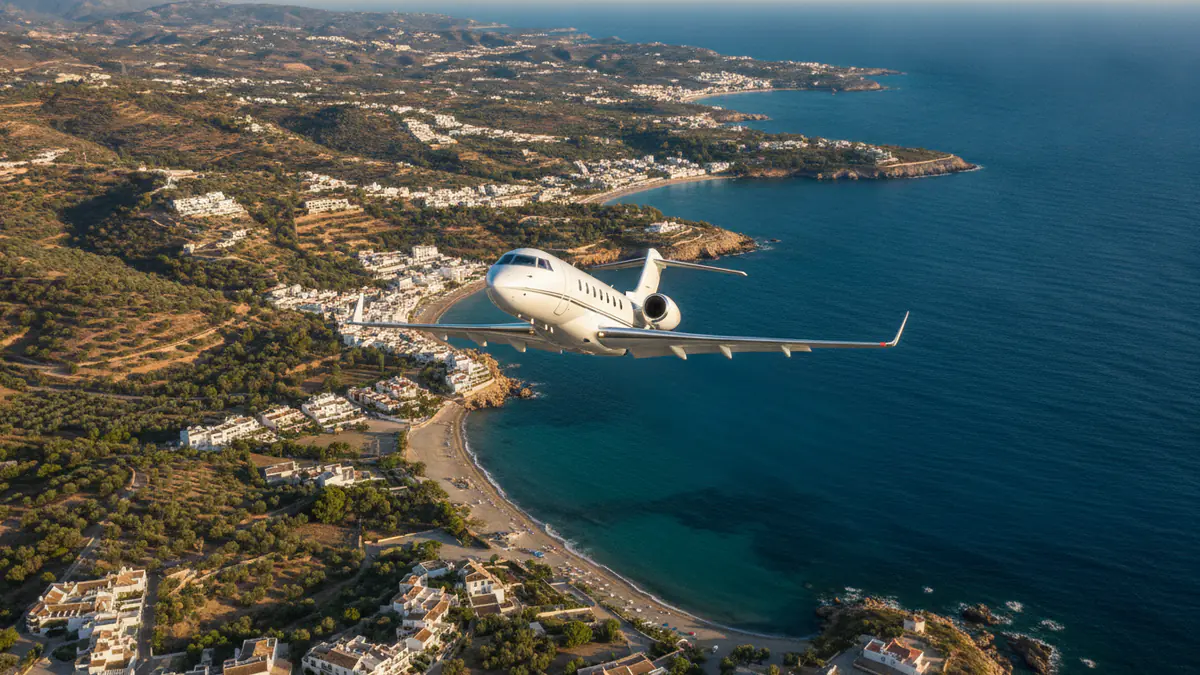 Private jet travel Spain Private jet travel Spain: business jet taking off with Spain in the background