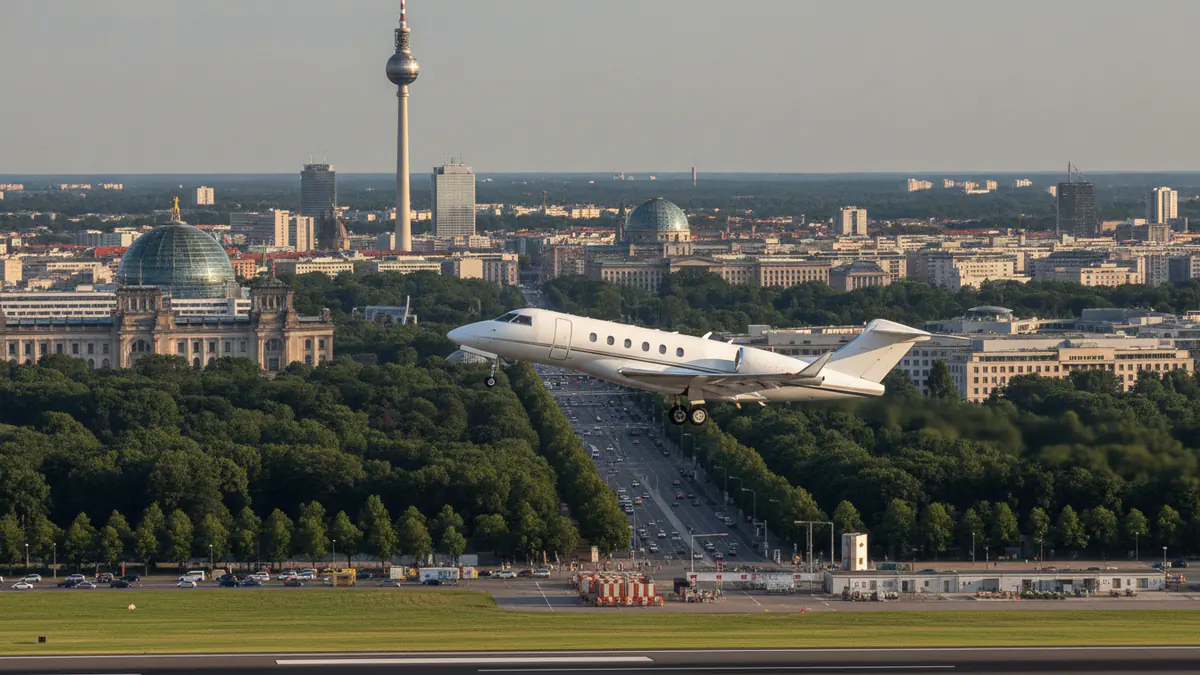 Private jets in Berlin Private jets in Berlin: business jet taking off with Berlin in the background