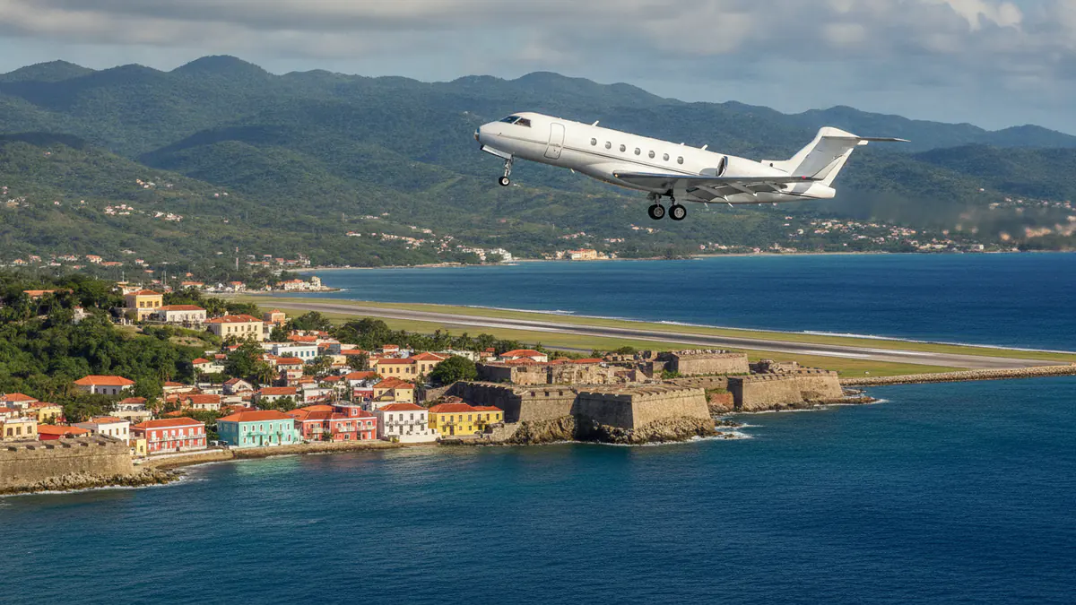 Puerto Rico private jets Puerto Rico private jets: business jet taking off with Puerto Rico in the background